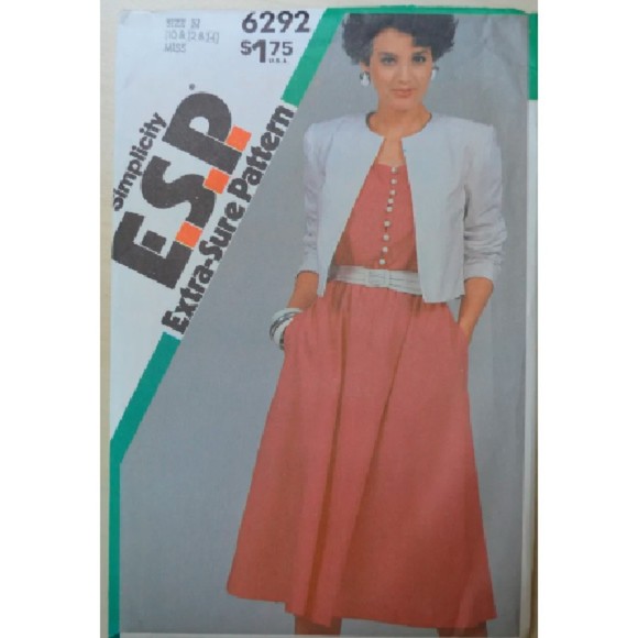 Vintage ©1983 Simplicity 6292 Pattern - Pullover Dress, Unlined Jacket & Sash - Picture 1 of 2